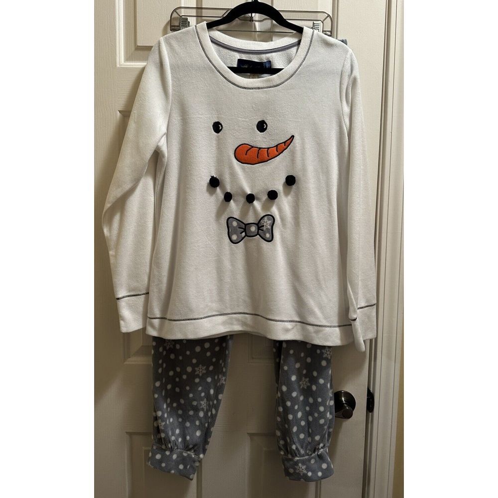 Francesca's Snowman Gray Polka Dot Pajama Set Size‎ Large NWT